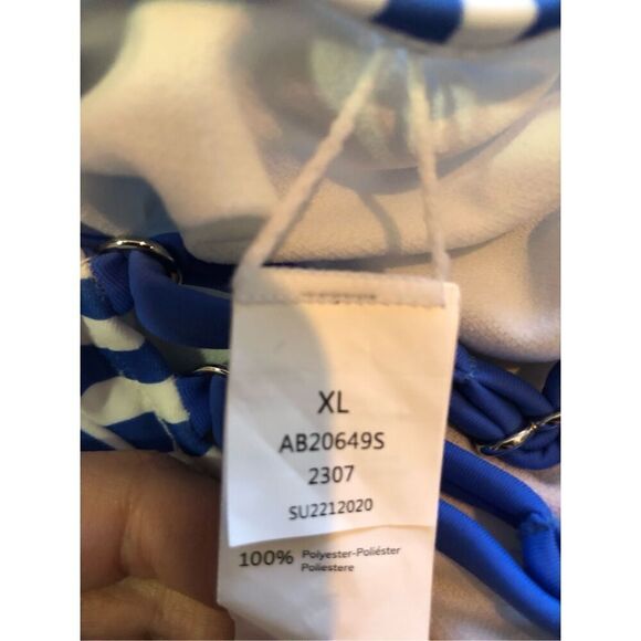 Cupshe Women’s Blue and White Striped Ruffle Cross Strap One Piece Swimsuit Size - Picture 4 of 6